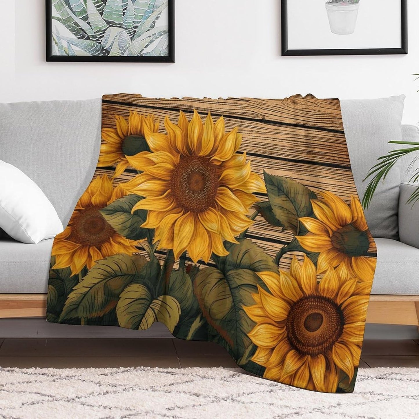 Paint Wooden Board Sunflower Throw Blanket for Couch Super Soft Warm Lightweight Throw Blankets Cozy Flannel Bed Blanket Cute Decorative Blankets for All Seasons Home Decor Gift 40"*50" （100 * 130cm）
