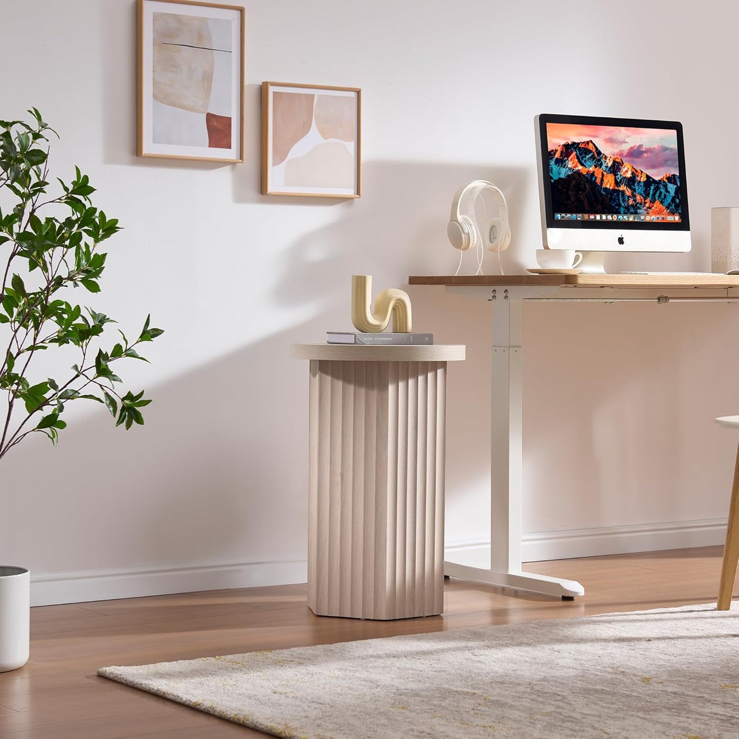 VividVibe End Tables for Living Room, Fluted Couch Side Table with Hexagonal Base, Wooden Bedside Table Bedroom Nightstands 2 Set Home Office Modern Accent Grey Alder
