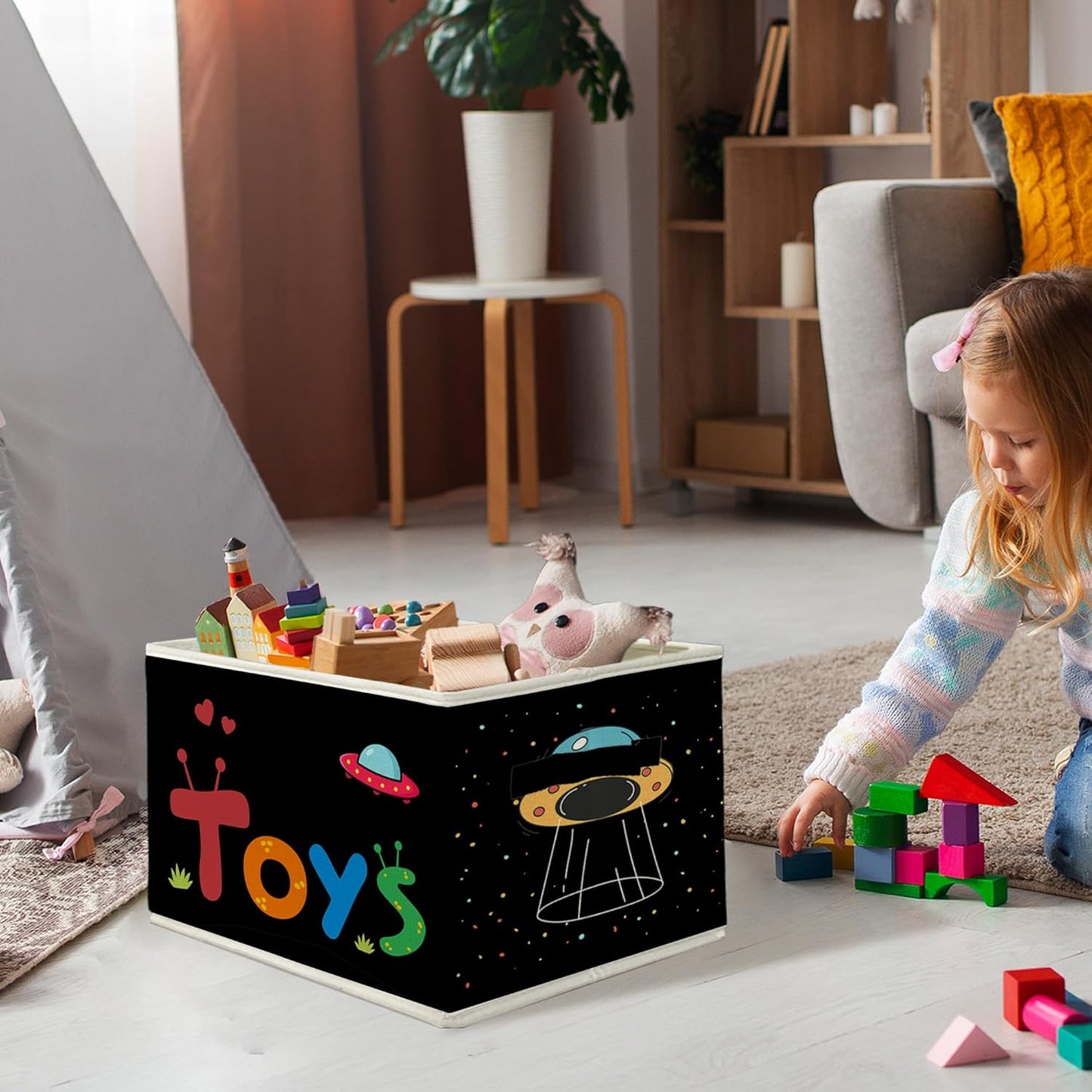 Space Nursery Storage Bins & Boxes with Handles, Outer Space Foldable Basket for Organizing, Galaxy Collapsible Storage Basket for Kids Boys Nursery Room Bedroom Playroom Clothes Toys Books