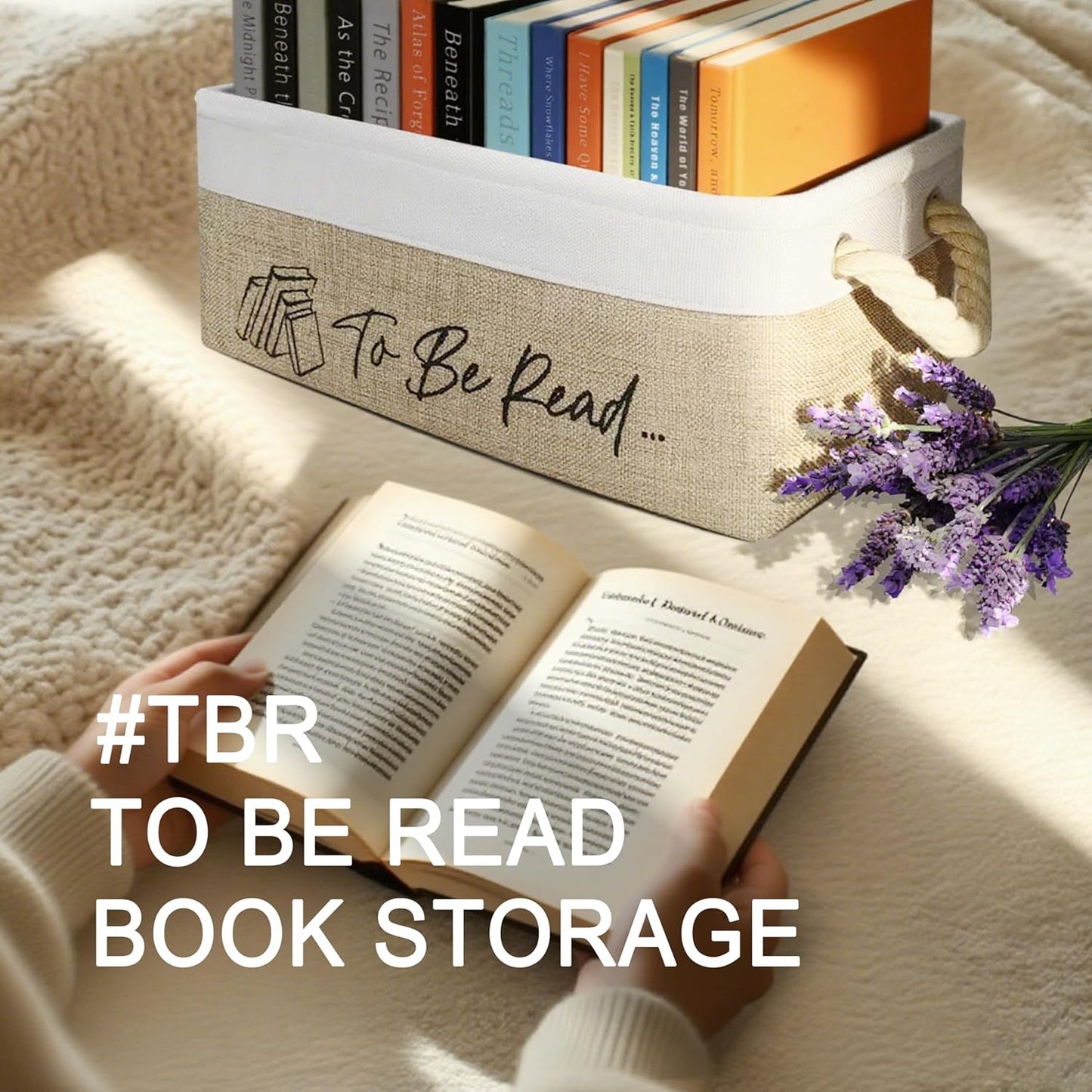 Book Lovers Gifts TBR Book Storage Basket to Be Read List Storage Bin Reading Accessories for Club Members & Librarians Bookish Gifts Waterproof TBR Basket (White and Brown)