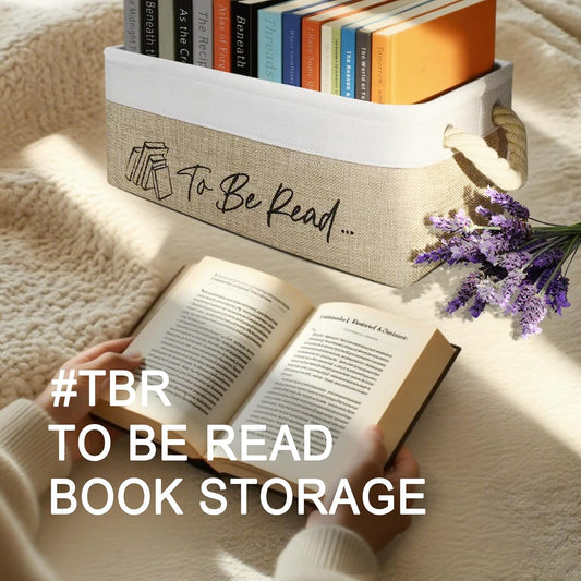 Book Lovers Gifts TBR Book Storage Basket to Be Read List Storage Bin Reading Accessories for Club Members & Librarians Bookish Gifts Waterproof TBR Basket (White and Brown)