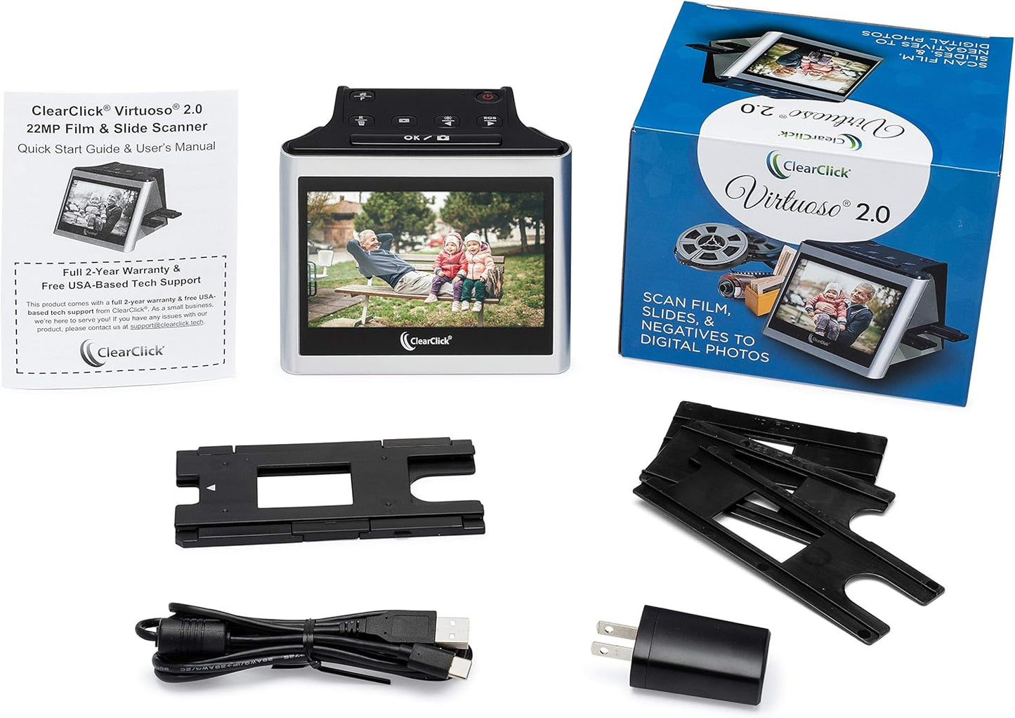 ClearClick Virtuoso 2.0 (Second Generation) 22MP Film & Slide Scanner with Extra Large 5" LCD Screen - Convert 35mm, 110, 126 Slides and Negatives to Digital Photos