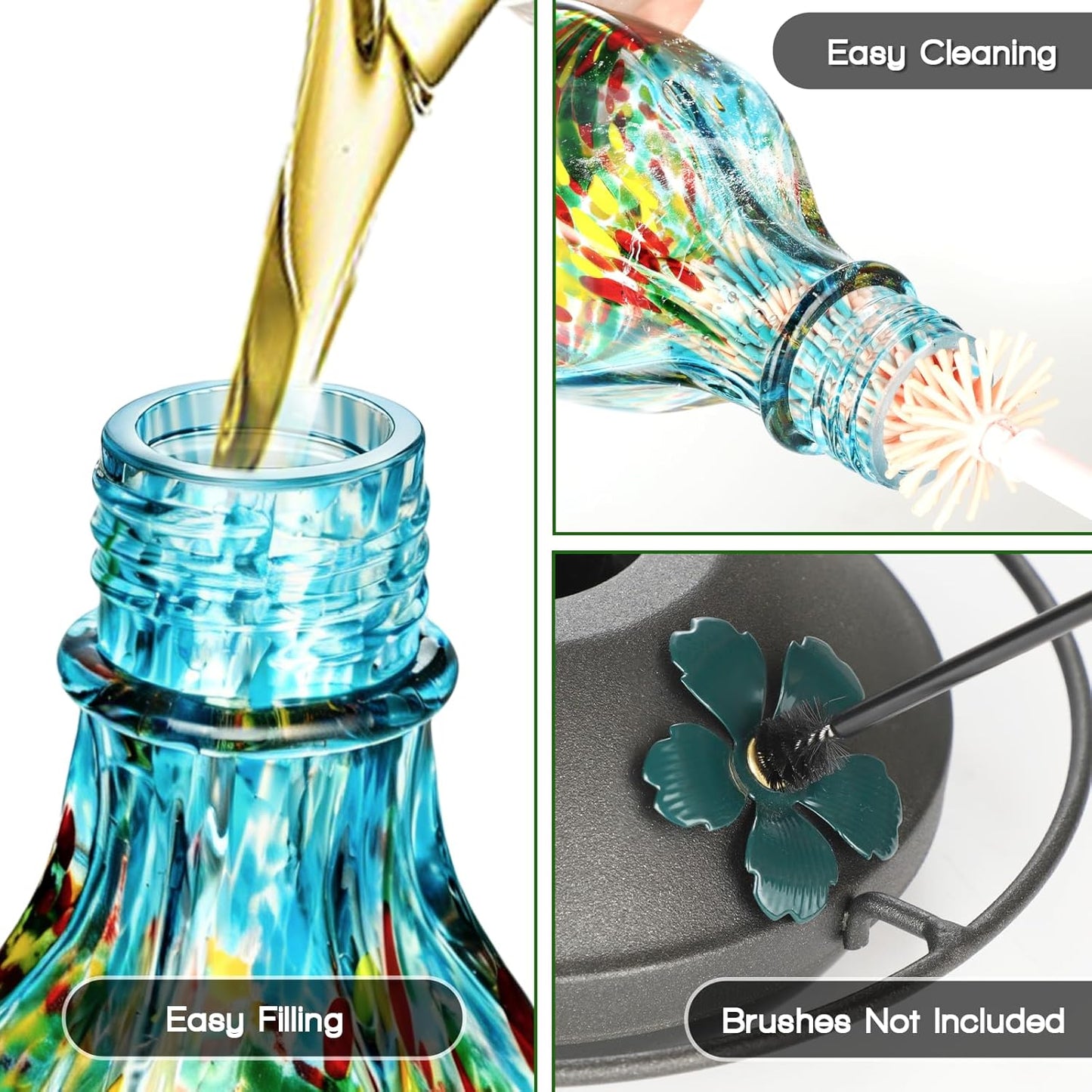Hand Blown Glass Hummingbird Feeders for Outdoors Hanging, 24oz Wild Bird Nectar Feeder with Ant Moat and Perch, Bee-Resistant Ports, Garden Decor, Gifts for Women Mom, 1 Pack, Blue Phoenix