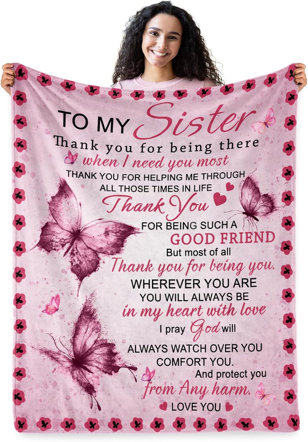 Gifts for Sister, Sisters Gifts from Sister, Christmas Valentines Mothers Day Graduation Birthday Gifts for Sisters Girls, to My Sister Throw Blanket 60" X 50"