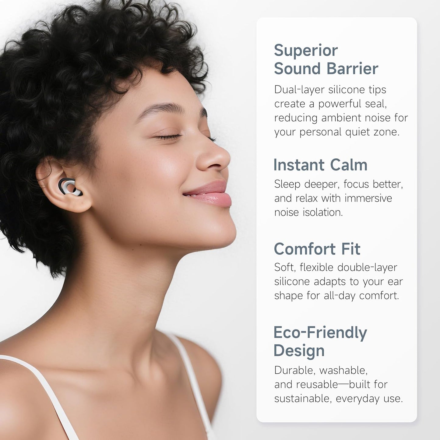 Ear Plugs for Sleeping Noise Cancelling Earbuds, Reusable Silicone Earplugs for Sleeping, High Fidelity with Mute Layer for Snoring Solution for Travel,Focus,45dB Noise Reduction (Black-White)