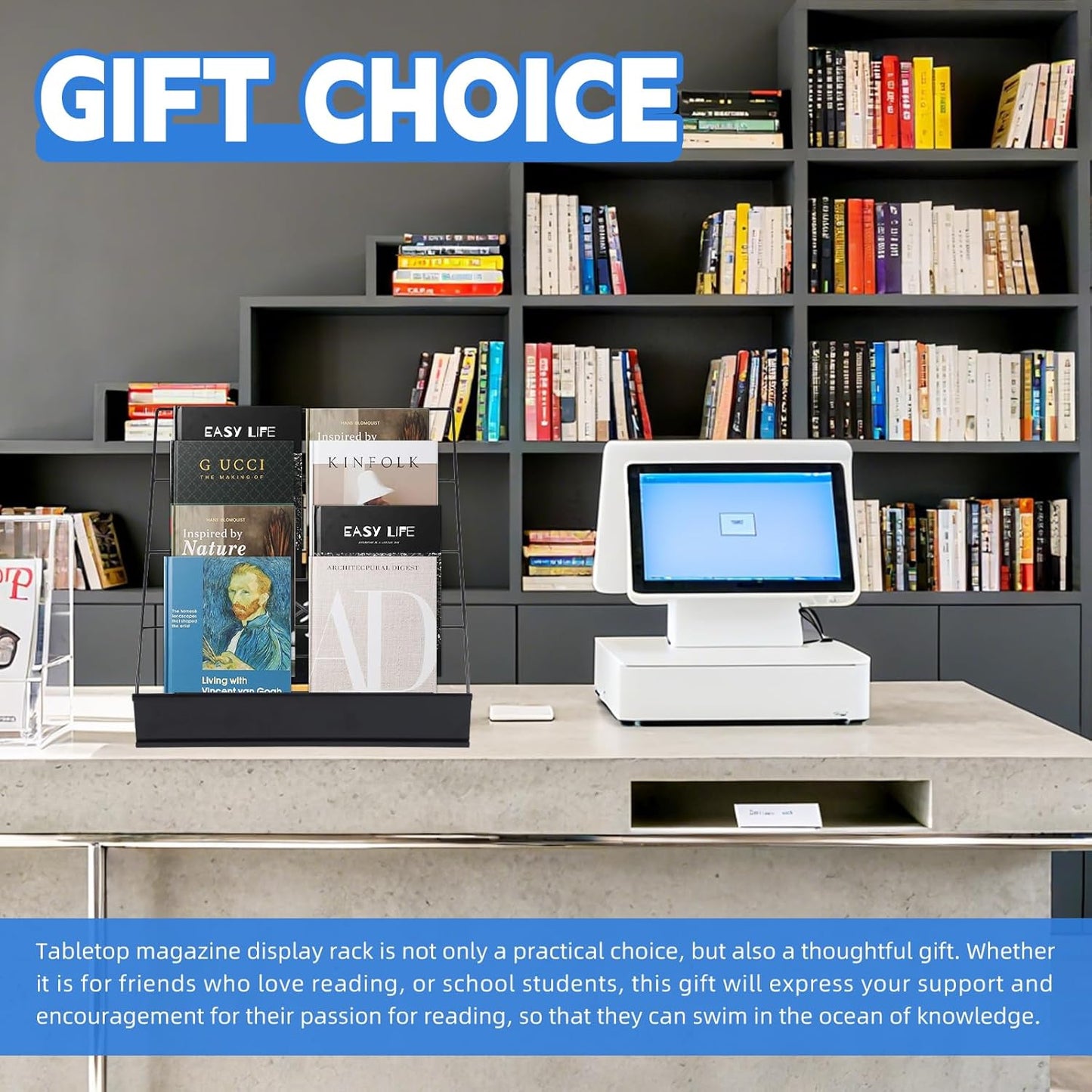 Book Display Rack with Storage Bag, Book Signing Rack, 4 Tiered Tabletop Magazine Display Rack for Library Classroom Picture Literature Brochure 16.14" x 17.95" x 17.24"