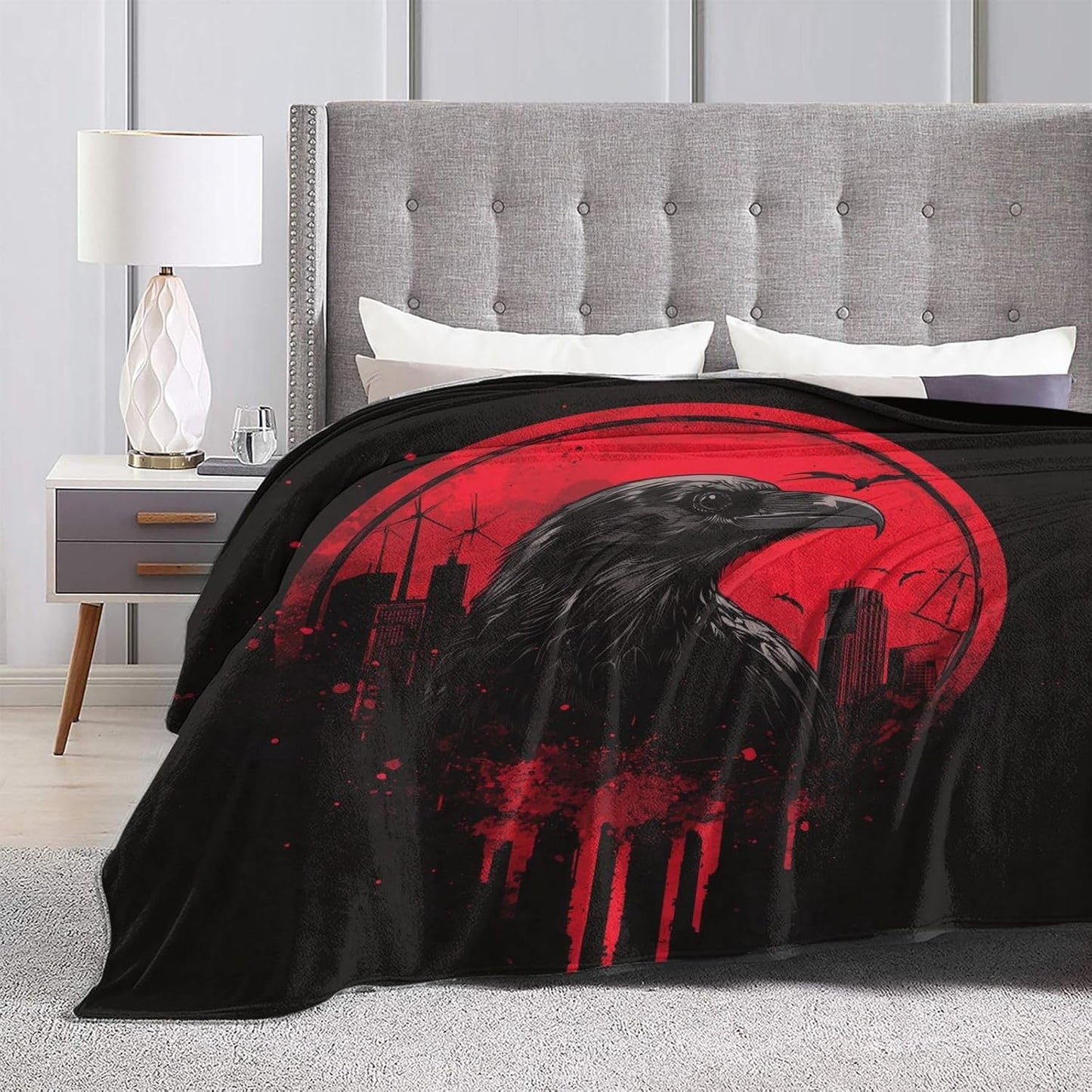 Raven Horror Blanket Flannel Throw Blanket Lightweight Soft Warm Cozy Travel Blanket for Bed Couch Sofa Living Room Bedroom Gift for Women Men Girls Boys All Season 60"x50"