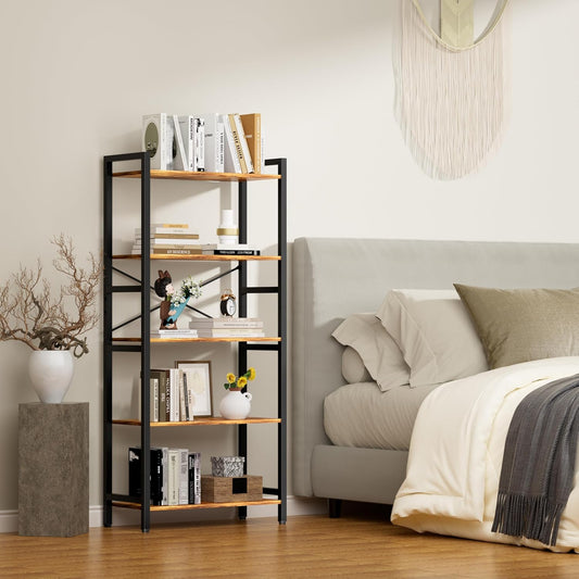 5 Tier Bookshelf,Storage Shelf with Steel Frame,Free Standing Open Book Shelves Storage Display Shelf