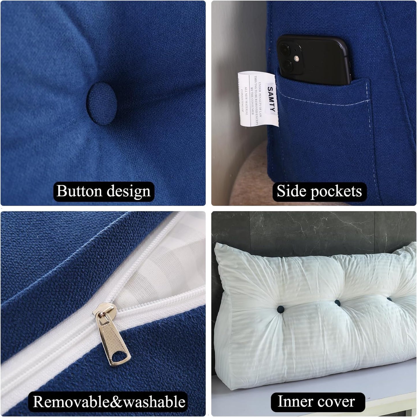 SAMTY Triangular Wedge Pillow headboard Full Size for Couch Large headboard Pillow with Removable Cover Back Rest Pillows for Sitting up in Bed