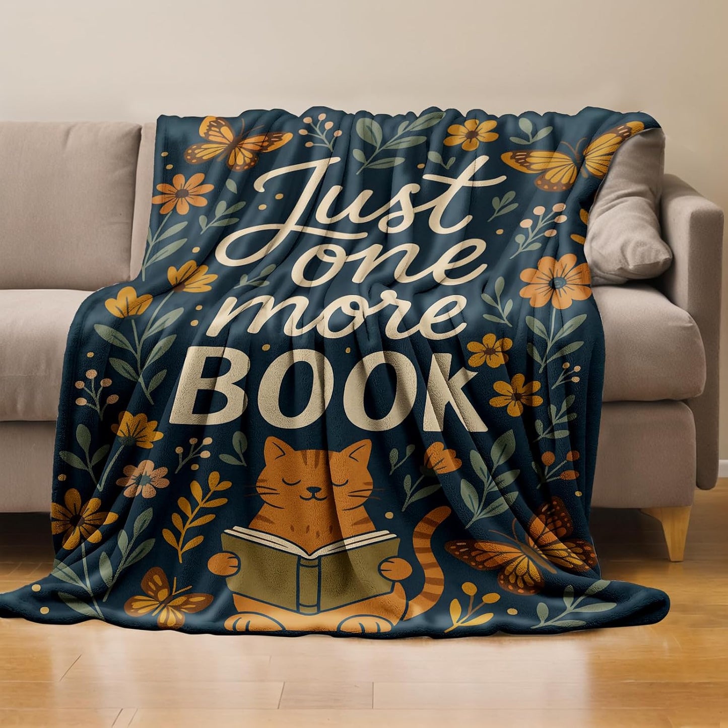 Book Lover Throw Blanket Gifts for Boys Girls Kids Adults, Cute Cat Reading Book Theme Flannel Blankets for Travel Sofa Living Room Decor 50"X60"