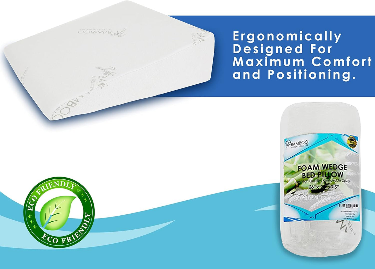7.5 Inch Bed Wedge Pillow for Acid Reflux or Sleeping | 1.5 Inch Memory Foam Top with Stay Cool Cover | Incline Leg Elevation Pillows | Ideal for Gerd, Heartburn, and Snoring (25" Wx26 Lx7.5 H)