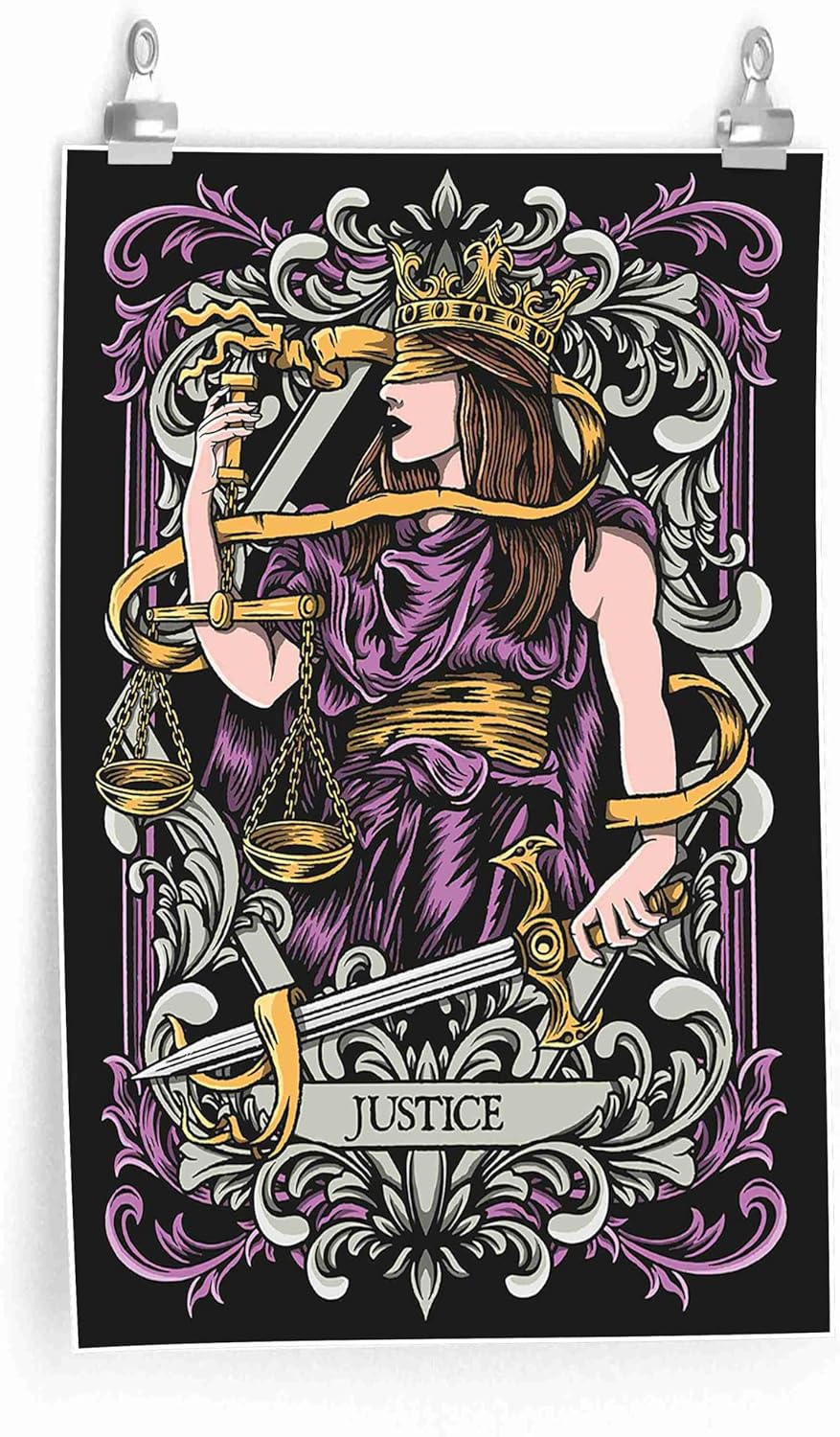 Gothic Justice Tarot Card Art Print, Medieval Fantasy Wall Decor, Alternative Mystical Witch Vintage Gothic Tarot Poster Home Decor Gift(L18 xW12-CANVAS)