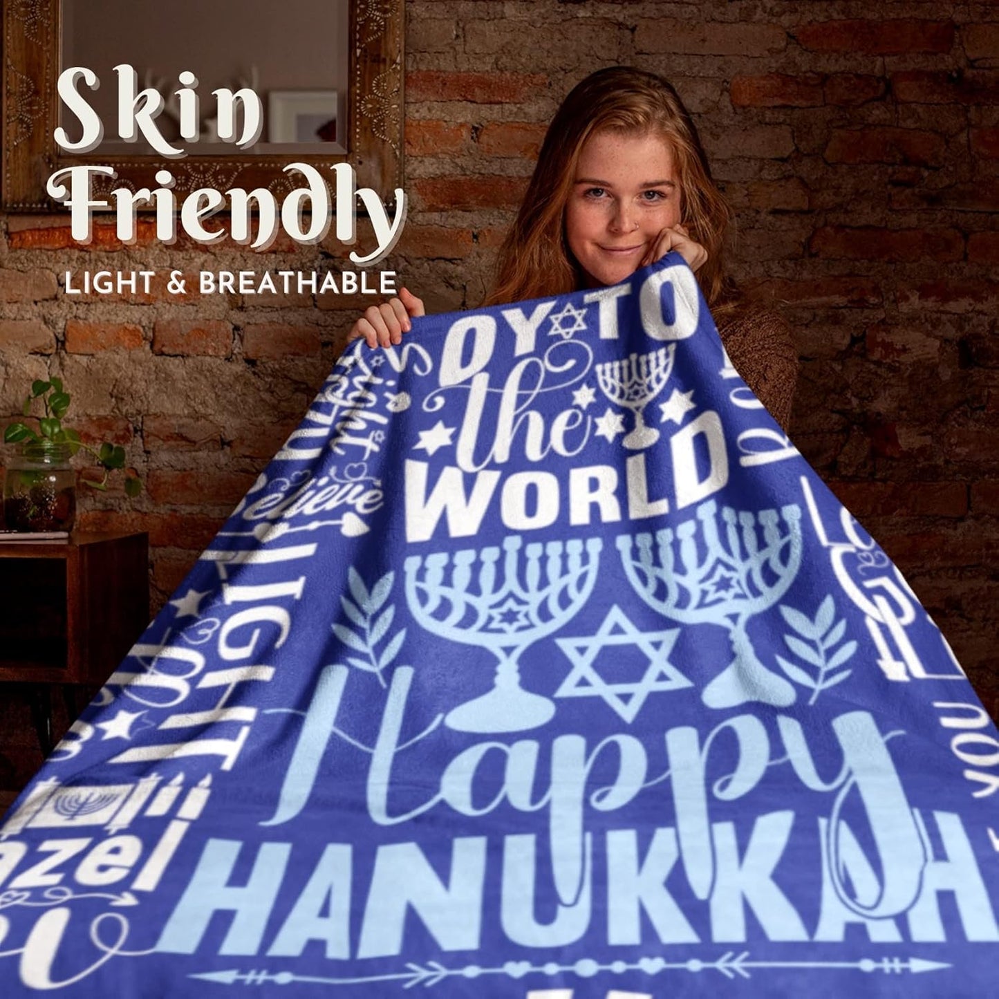 InnoBeta Hanukkah Gifts, Hannukah Throw Blanket for Kids Women Men, Presents for Chanukah Jewish Holiday for Kids, Friends, Coworkers, Teachers - 50" x 65" (Happy)