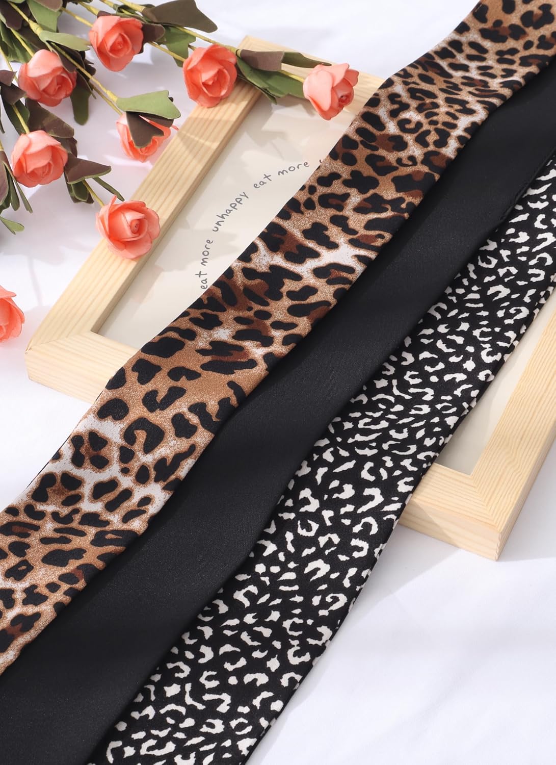 CHLINS 3 Pcs Head Scarves for Women Leopard Purse Bag Scarfs for Handbags Long Skinny Hair Band Neck Scarf for Women Girls