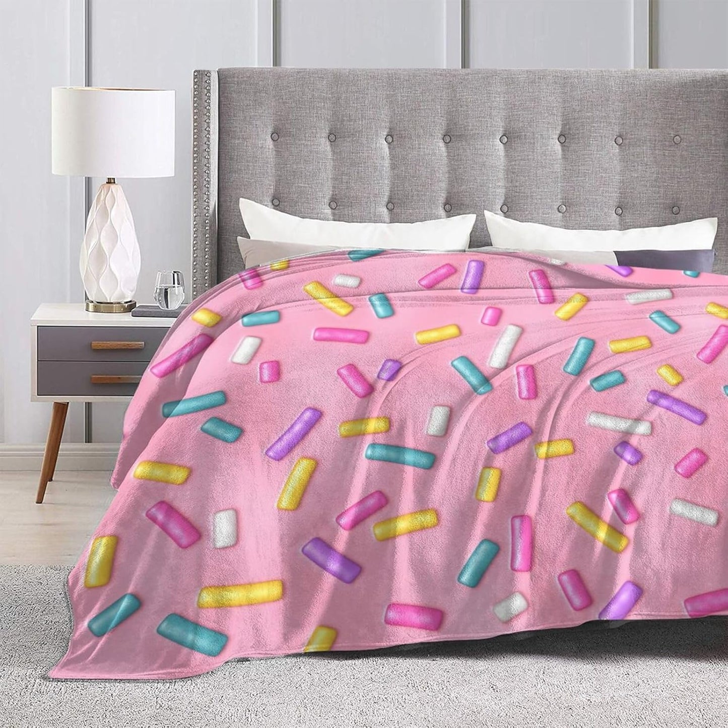 Pink Girly Donut Sprinkles Throw Blanket Super Soft Warm Bed Blankets for Couch Bedroom Sofa Office Car, All Season Cozy Flannel Plush Blanket Gifts for Girls Boys Teens Adults 60"x50"
