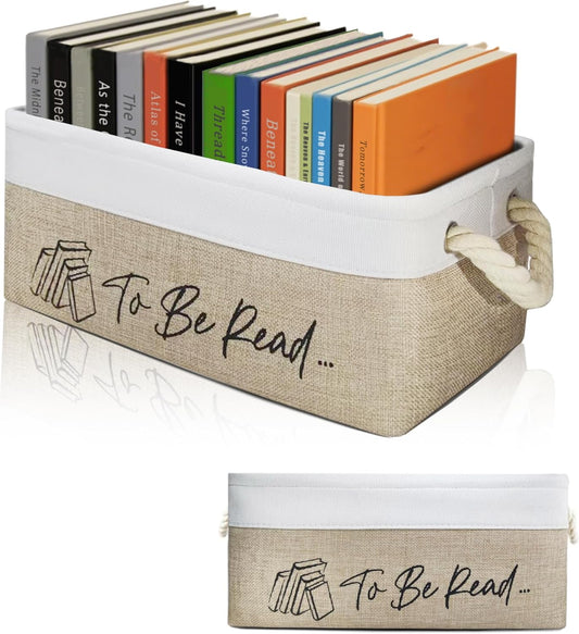 Book Lovers Gifts TBR Book Storage Basket to Be Read List Storage Bin Reading Accessories for Club Members & Librarians Bookish Gifts Waterproof TBR Basket (White and Brown)