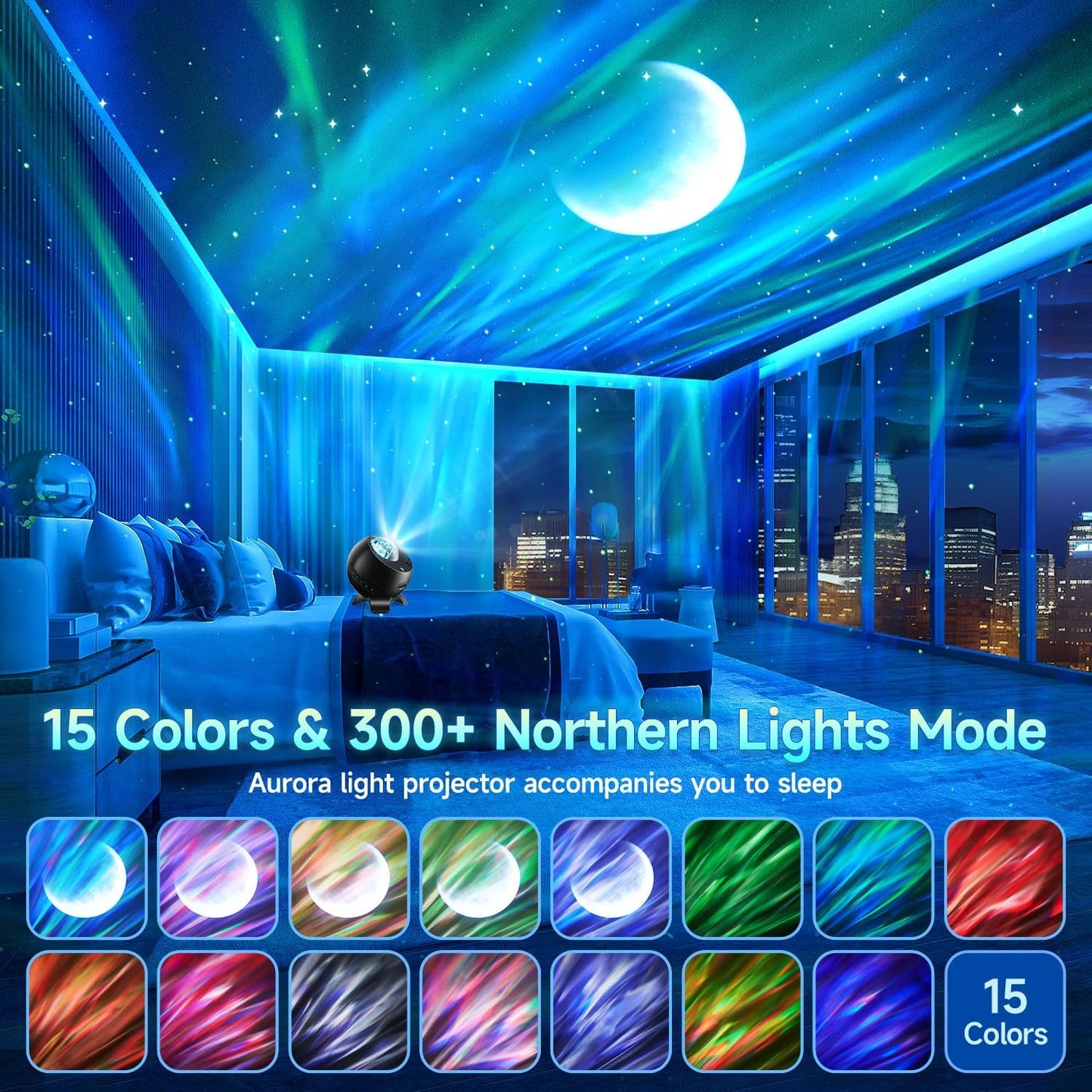 Northern Galaxy Light Projector, 300+Modes & 5 Films Star Projector, 15 White Noise & Bluetooth Moon Galaxy Projector, Teen Girl Gifts Trendy Stuff, Gifts Star Lights for Ceiling, Bedroom Decor