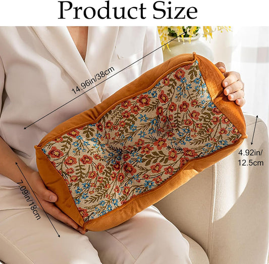 15-Inch Printed U-Shaped Lumbar Pillow – Country Style Decorative Throw Cushion for Bed, Sofa, Living Room, and Home Decor (Orange)