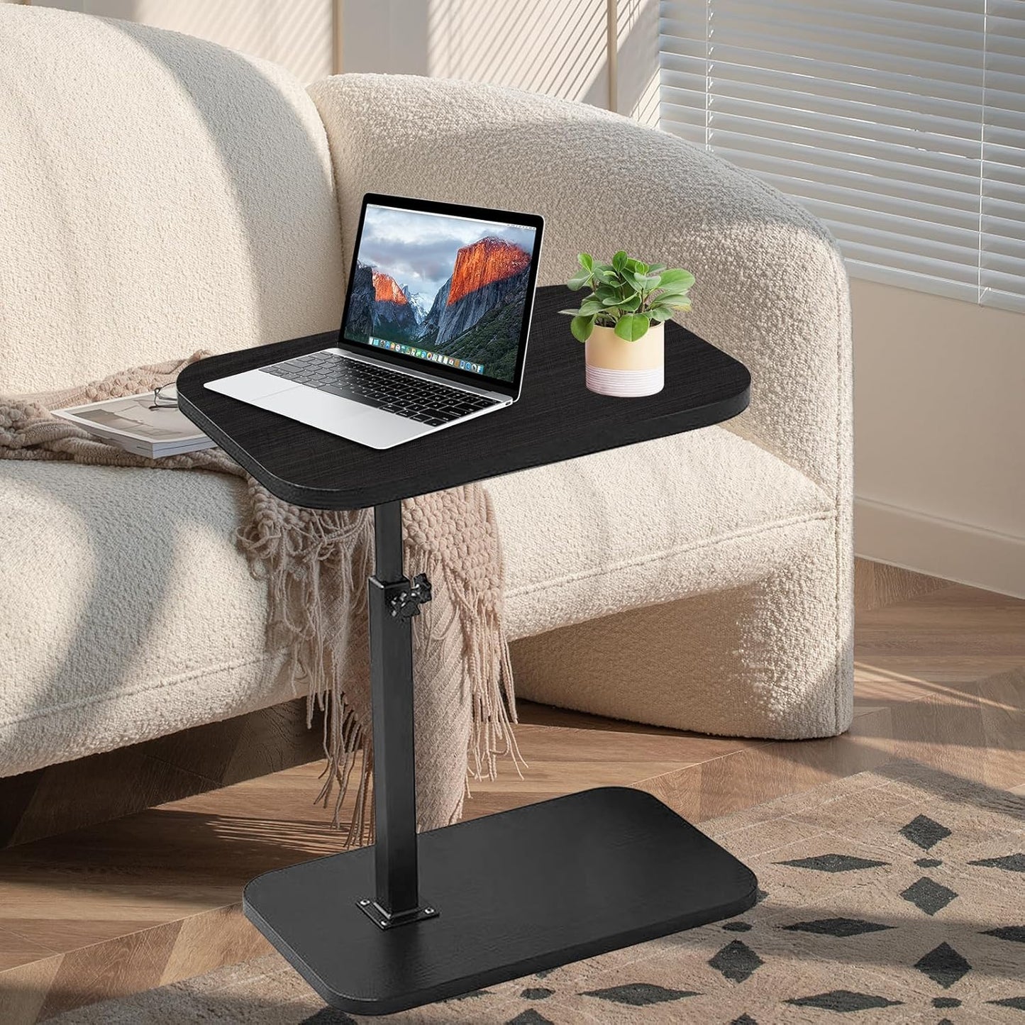C Shaped End Table Adjustable Height, 360° Swivel C Side Tray, Small Bedside Table, for Couch, Living Room, Bedroom, Corners and Office (Black)