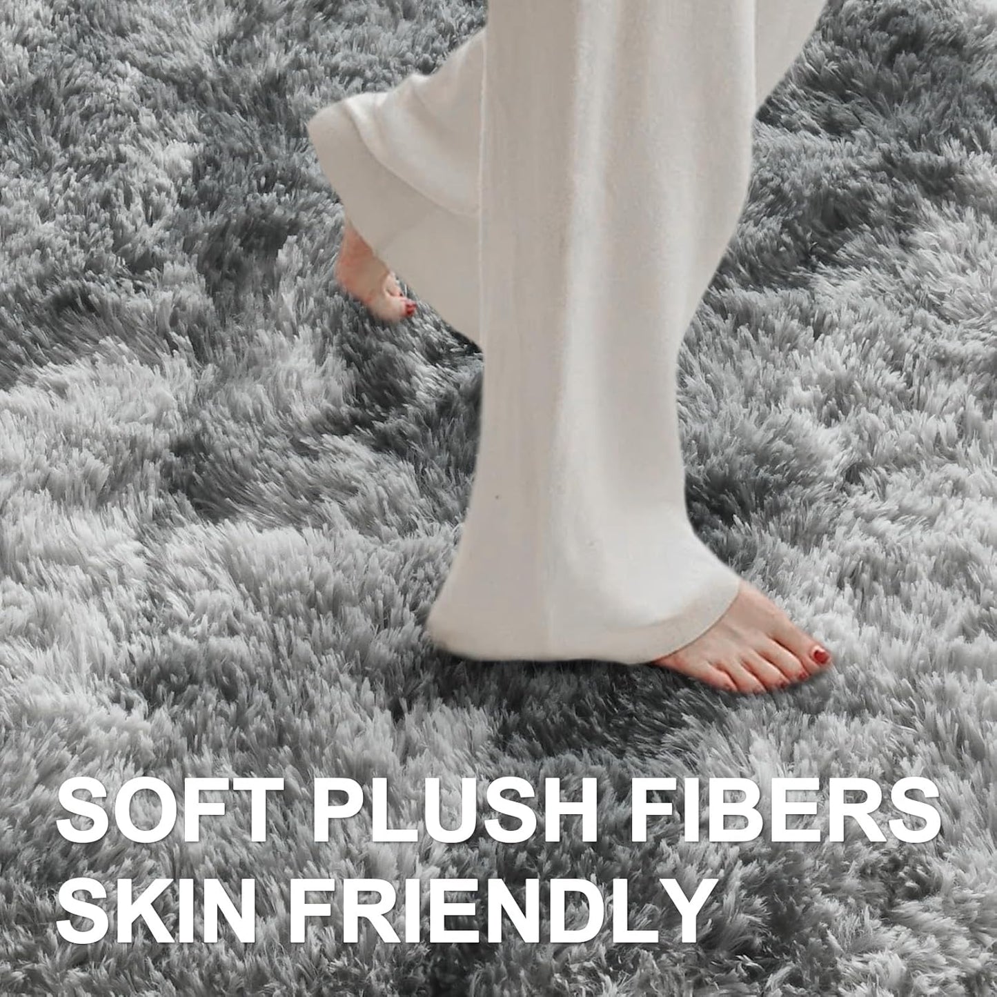 5x7 Ft Large Shag Rugs for Bedroom Living Room, Tie Dyed Ultra Soft Fluffy Furry Area Rug for Indoor Floor, Aesthetic Carpet for Home Decor (Grey)