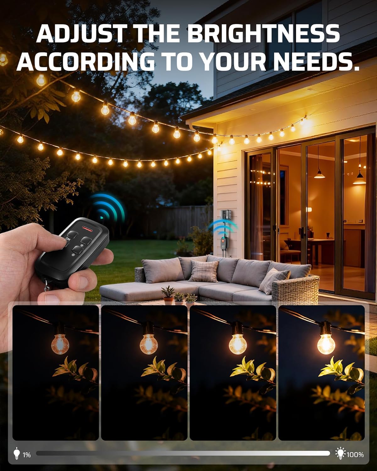 DEWENWILS Wi-Fi Matter Smart Dimmer Plug, Remote Control, 2 Grounded Outlets, Work with Alexa/Google Home, Support 200W Dimmable LED & 400W Tungsten Bulbs, Outdoor Dimmer for String Lights