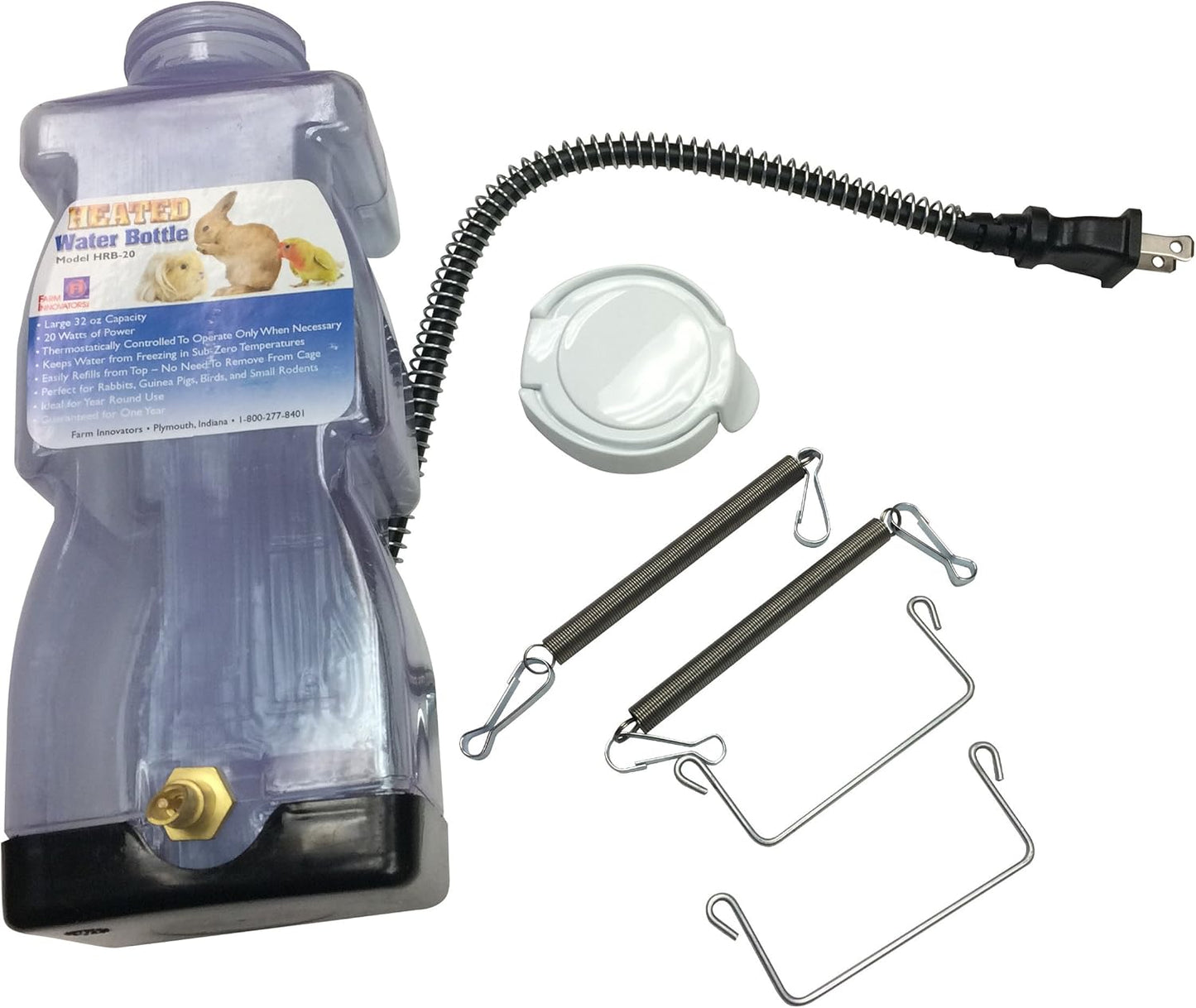 Farm Innovators Model HRB-20 Heated Water Bottle for Rabbits, 32-Ounce, 20-Watt, 4.2 x 4.2 x 11.5 inches, 1 Pound