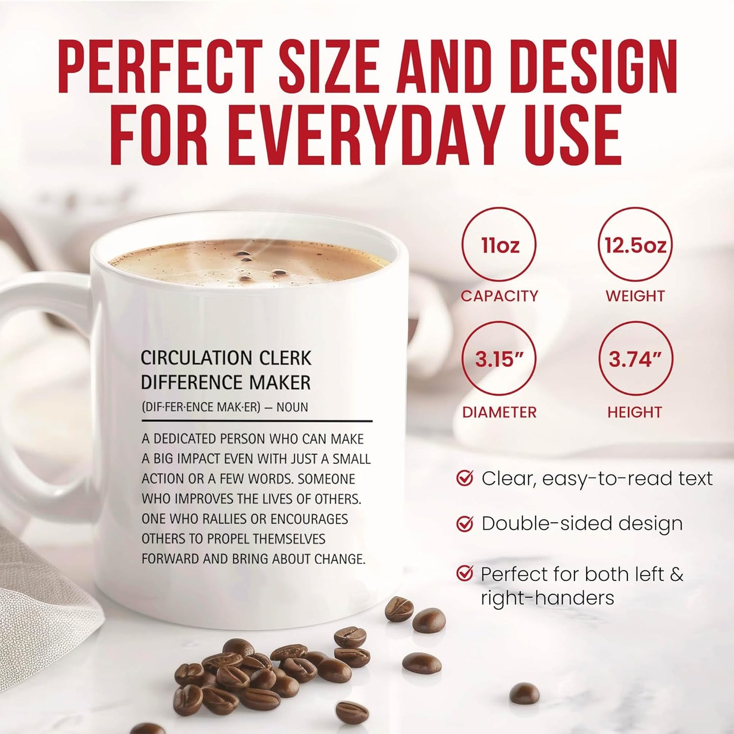 Circulation Clerk Definition Mug - Library Assistant Coffee Cup - Book Lover Funny Gift From Colleagues - Reading Enthusiast Tea Mugs - Information Specialist Cups - 11 Oz Ceramic Gifts For