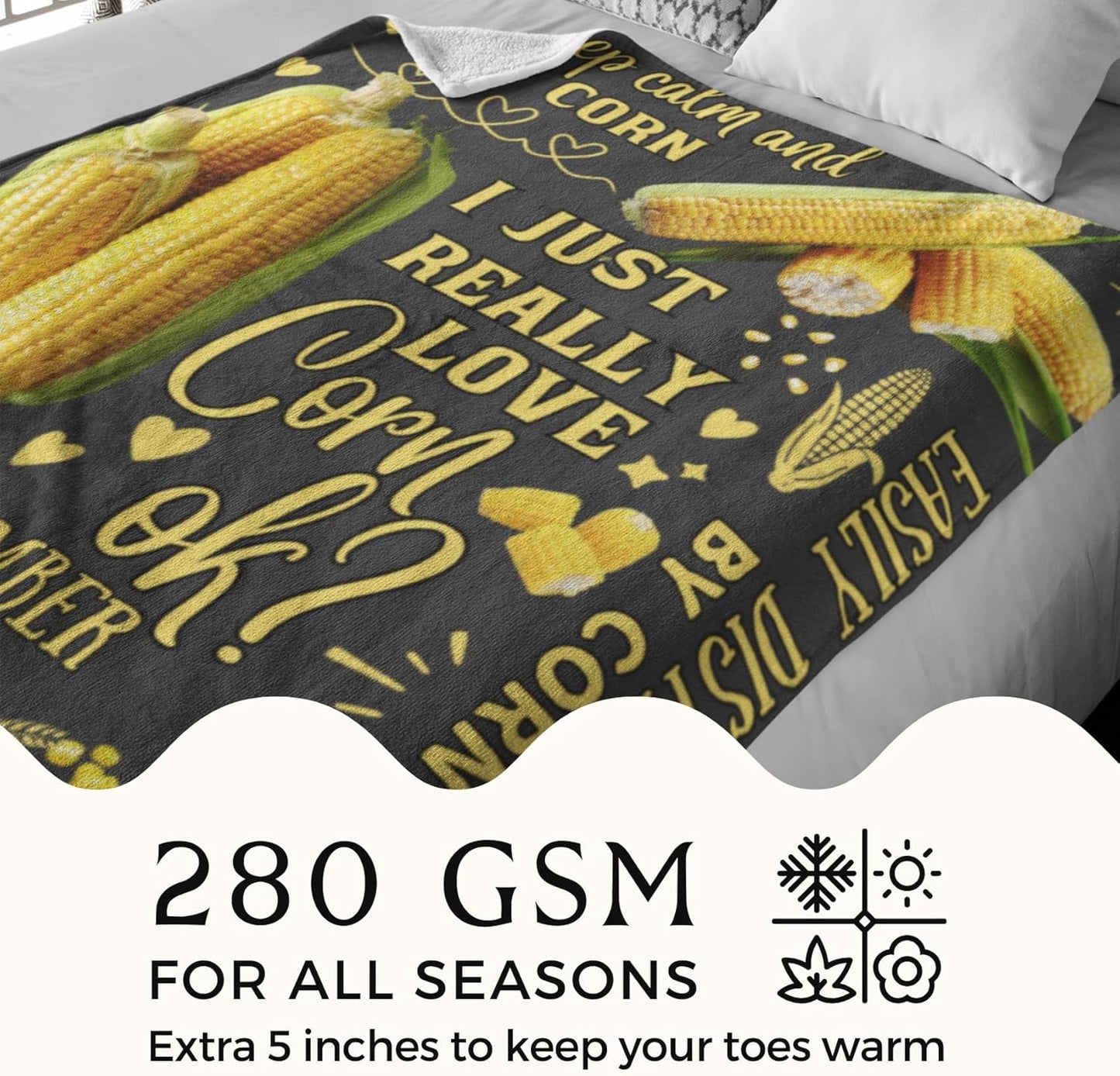 Funny Corn Gifts for Corn Lovers, Best Unique Corn Flannel Throw Blanket 50 x 65 inch, Skin Friendly, Novelty Corn Lover Gifts
