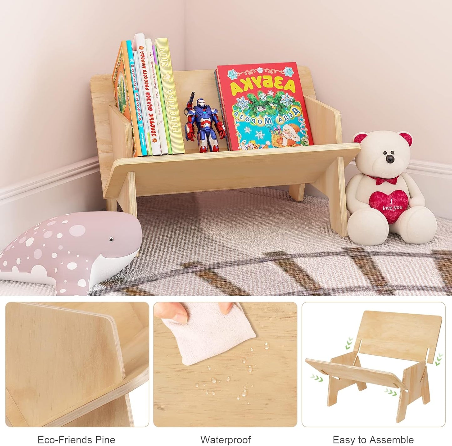 RekRang Wooden Tabletop Bookshelf Titled Desktop Bookshelf Cookbook Shelf,Small Bookcases for Magazine Books CDs,Book Rack Desk Book Organizer in Living Room/Office/Bedroom (Burlywood)