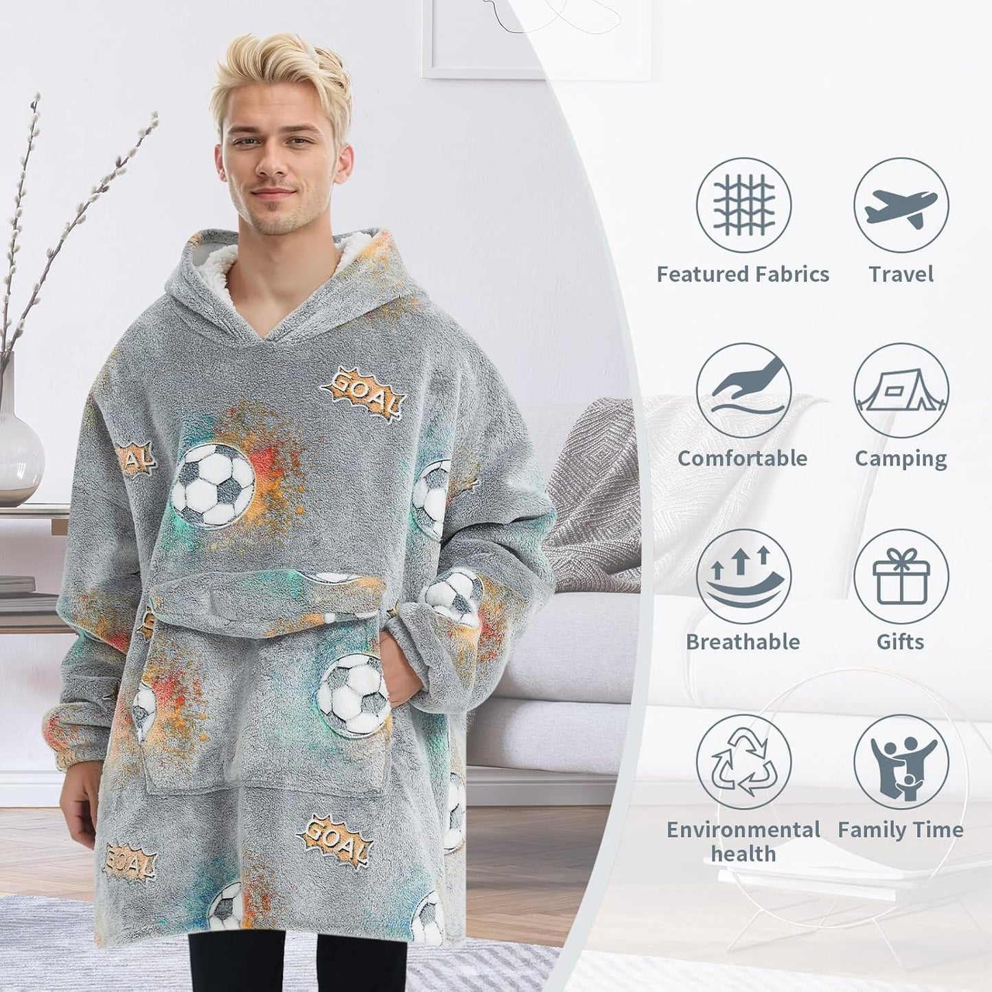 Fiosnow Glow in the Dark Football Blanket Hoodies for Women and Men Adult Oversize Wearable Blanket Hoodies for Soft and Warm
