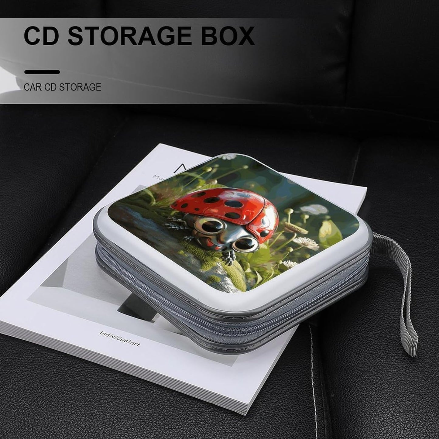 Cartoon Ladybug CD Case 40 Capacity Case Zipper CD Collection Bag with Handles Cover DVD Storage Hard Plastic DVD Disc Cases Storage Binder for Car Home Office Travel
