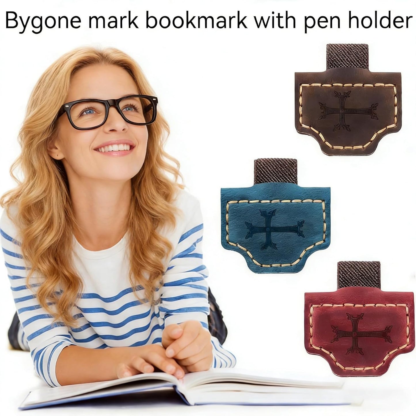 Personalized Leather Magnetic Bookmark Cross Element,Bygone Mark Bookmark with Pen Holder, Magnetic Bookmarks for Bible Study Friends Reader Book Lovers Men Women (Red Crosses, 1PC)