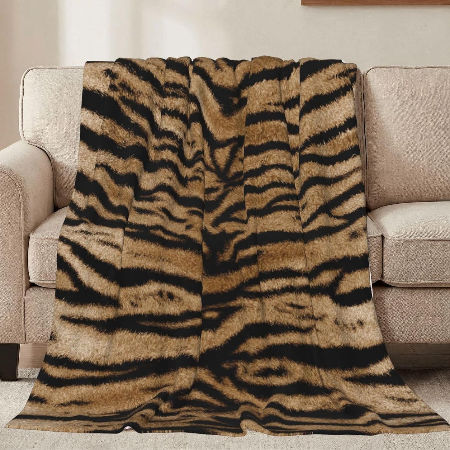Tiger Print Throw Blankets All Season Ultra Soft Warm Fleece Blanket for Home Bed Sofa Couch Chair Outdoor Travel Camping 80x60 Inch