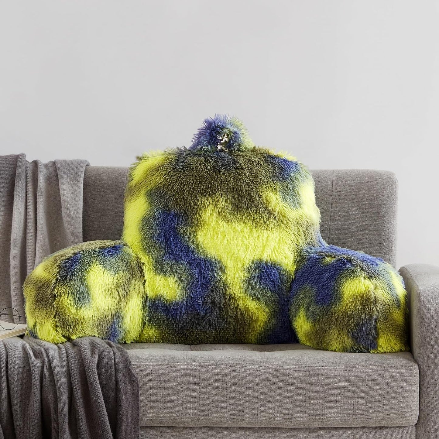 Reading Pillow for Bed Adult - Faux Fur Backrest Pillow with Arms, Ergonomic Back Rest Pillow for Sitting Up in Bed, Fluffy Sit Up Pillow, Brilliant Gaming Pillow for Bed, Boyfriend Pillow