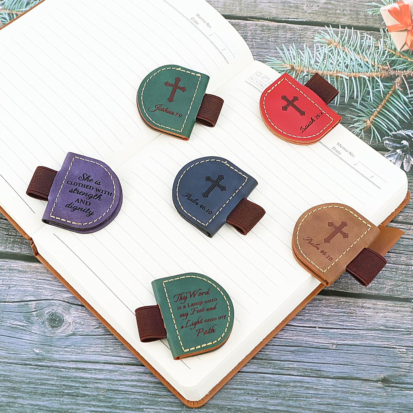 Bygone Mark Magnetic Leather Bookmark with Pen Holder - Bible Verse Design Bygone Mark Leather Bookmark, Inspirational Gifts for Christian Book Lovers Reading(Blue Joshua 1:9)