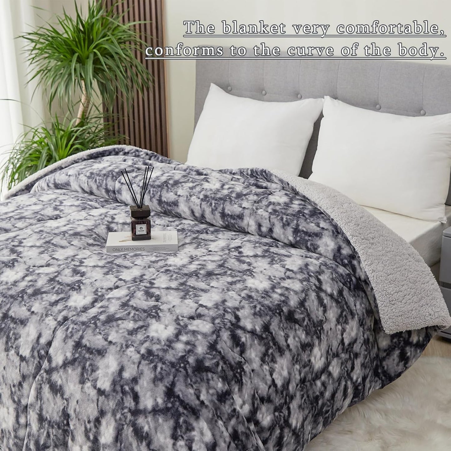 CHOSHOME Sherpa Fleece Throw Blanket- Thick and Warm Blanket for Winter, Soft Fuzzy Plush Queen Size Comforter for Bed - (90" x 90", Tie Dye Grey)