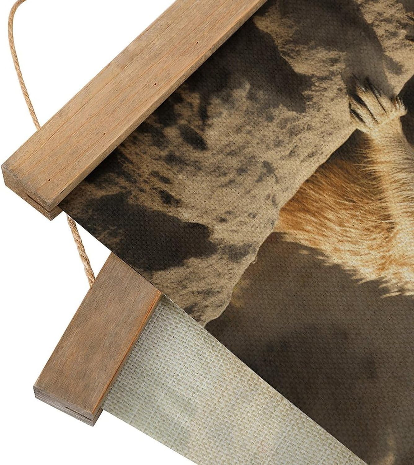 Vintage Meerkat Animal Poster with Wooden Frame Personalized Linen Hanging Scroll Painting Rustic Wall Hanging Illustrative Modern Artwork Decor for Home Living Room Bedroom Office