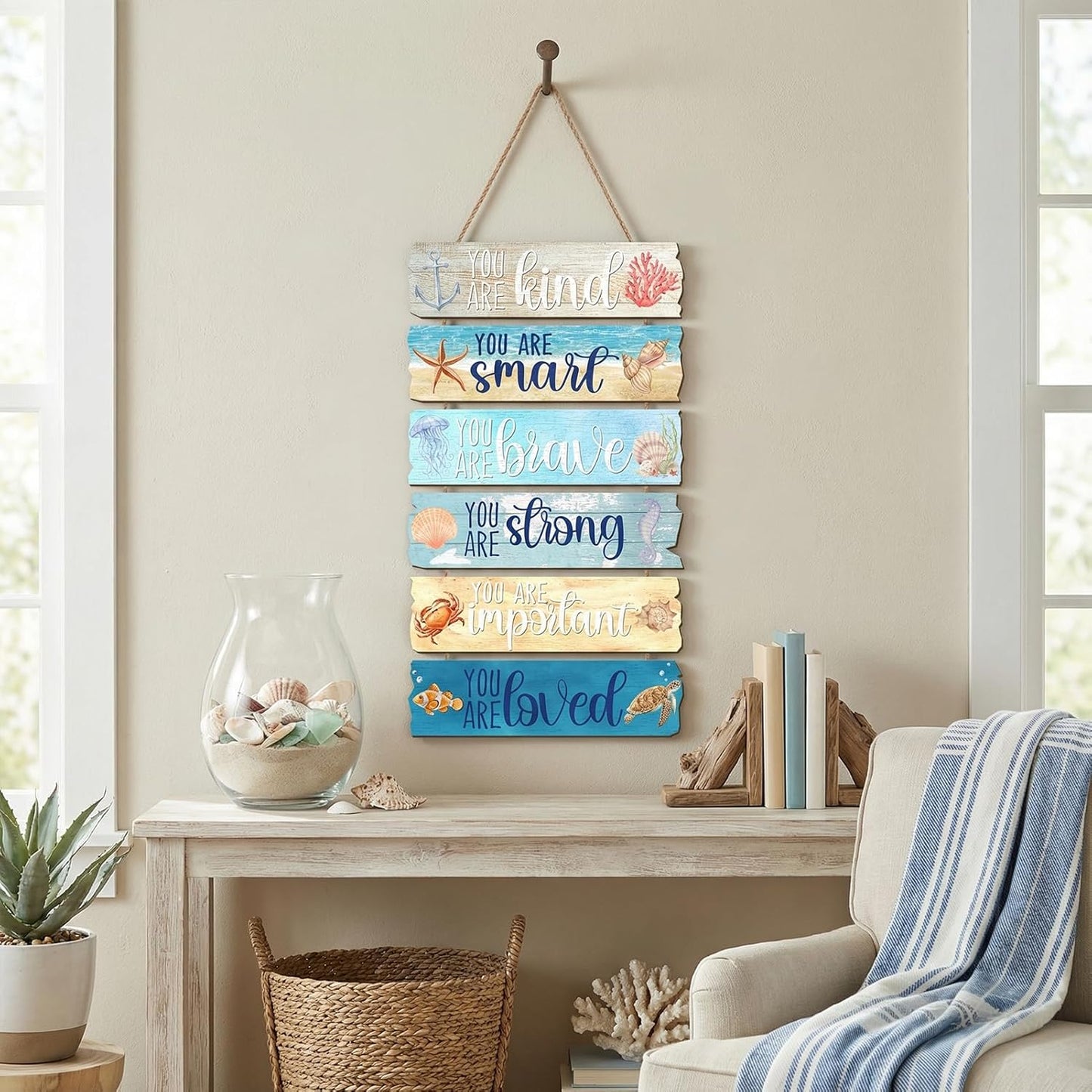 Summer Beach Wooden Wall Decor Summer Ocean Motivational Wall Art Room Decor Wooden Hanging Sign Decorations for Bedroom Bathroom Office Home Inspirational Quotes Signs Living Room Door Decorations