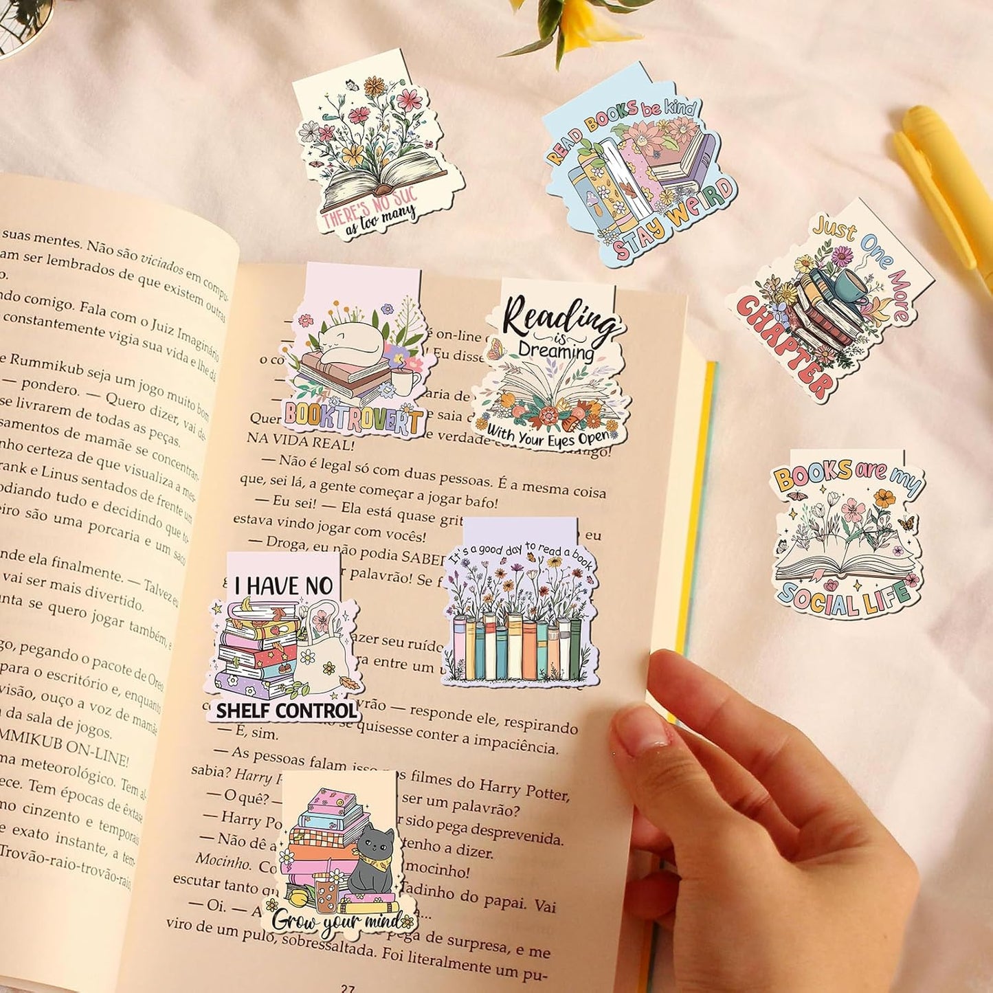 Book Lover Magnetic Bookmarks - 9 PCs Cute Cat Pretty Page Markers Gifts Funny Aesthetic Flower Magnet Bookmark for Reading Women Readers Bookish Students Teacher Birthday Back to School