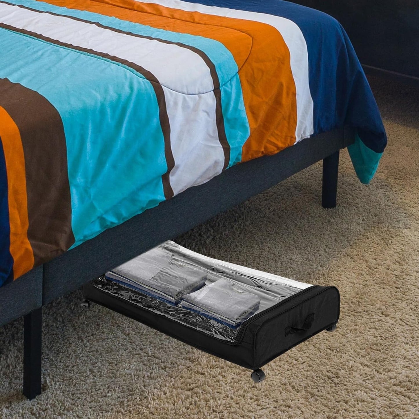 BESTOYARD Bed Storage Organizer with Wheels and Removable Fabric Cover, Metal Frame Clothes Storage Drawer for Bedroom, Pet, Shoes, and Books