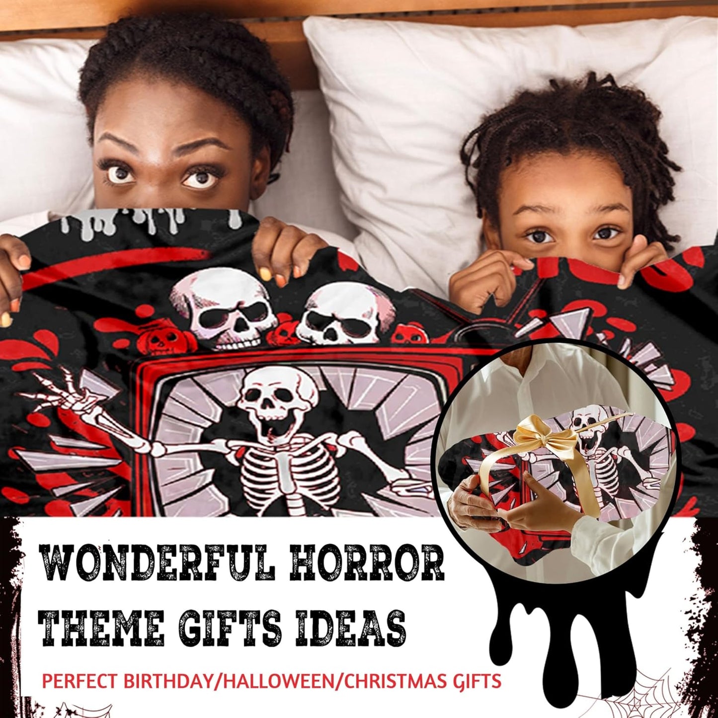 Horror Throw Blanket, I Like Horror Movies Gifts for Kids Adults, Soft Flannel Skull Blankets Quilts for Bed Sofa,Halloween Decoration for Bedroom,40"x50"