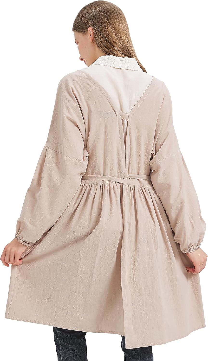 Nanxson Cotton Linen Apron - Women's Long Sleeve Apron for Cooking, Gardening, Painting, Baking & Housework - CFL0001