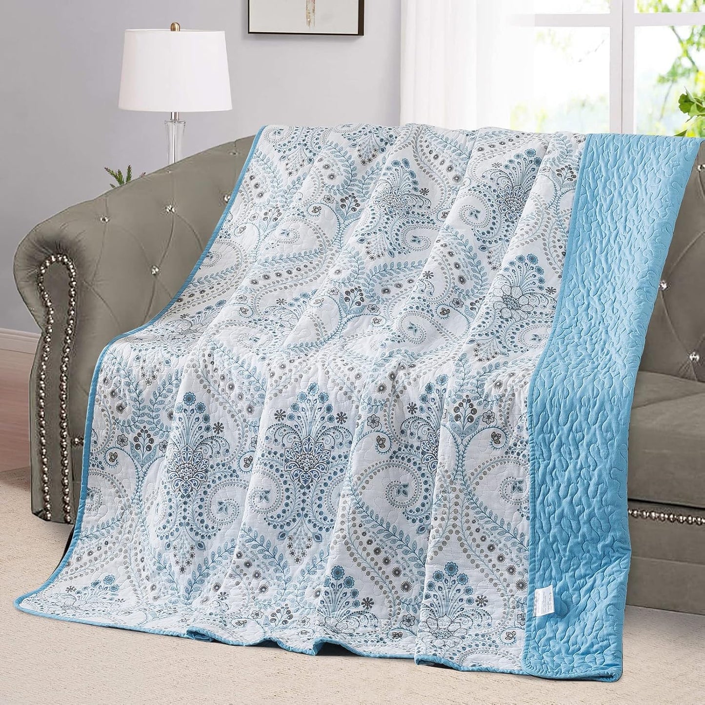 NEWLAKE Quilted Throw Blanket for Bed Couch Sofa, Blue Classic Royal, 60X78 Inch