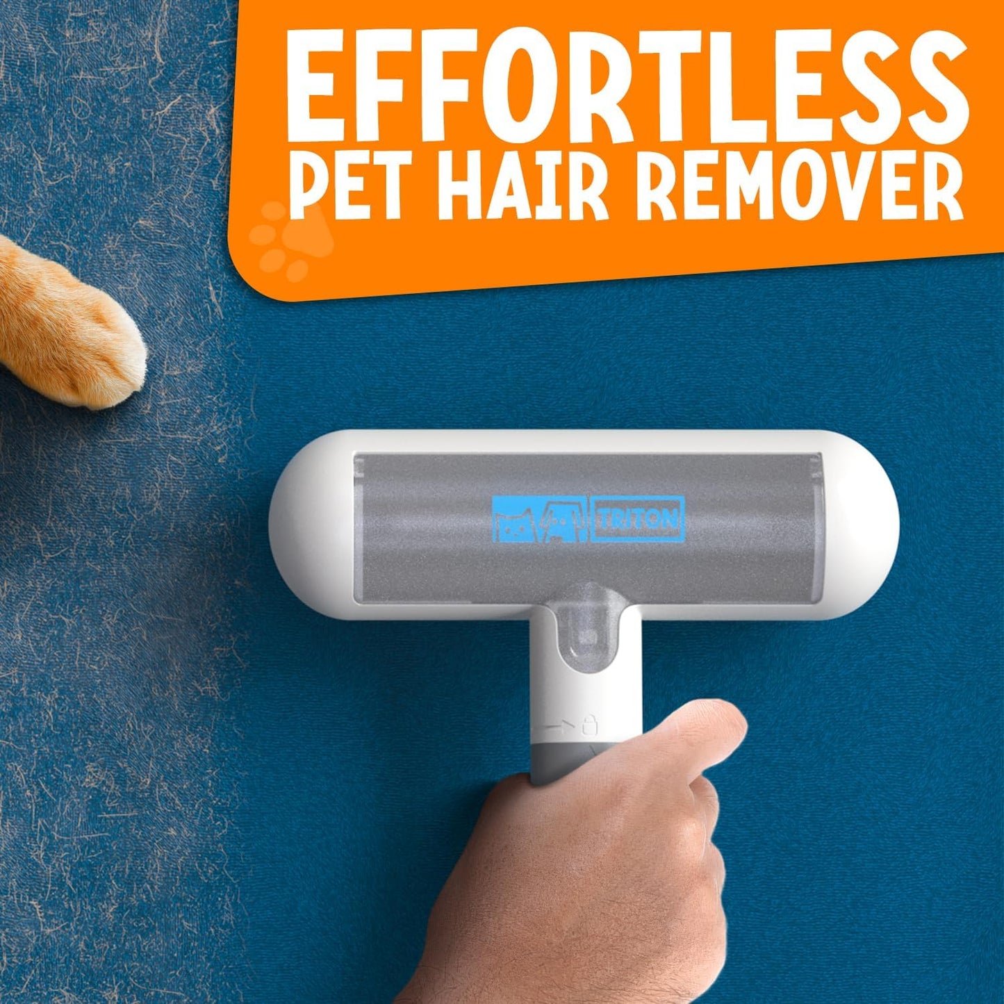 Triton Travel Pet Hair Removal Tool w/Fur Trapping Compartment and Detachable Handle, 60% Smaller Storage Size, Reusable Shedding Roller, Cat and Dog Hair Remover for Furniture, Couch (Gray/White)