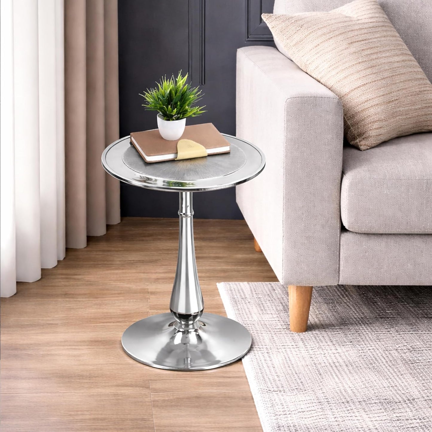 End Table, Modern Side Table for Living Room, Bedroom Nightstand, Small Coffee, Space - Saving, Round Beside Tables for for Living Room and Balcony, Easy Assembly 15x22 (Silver)