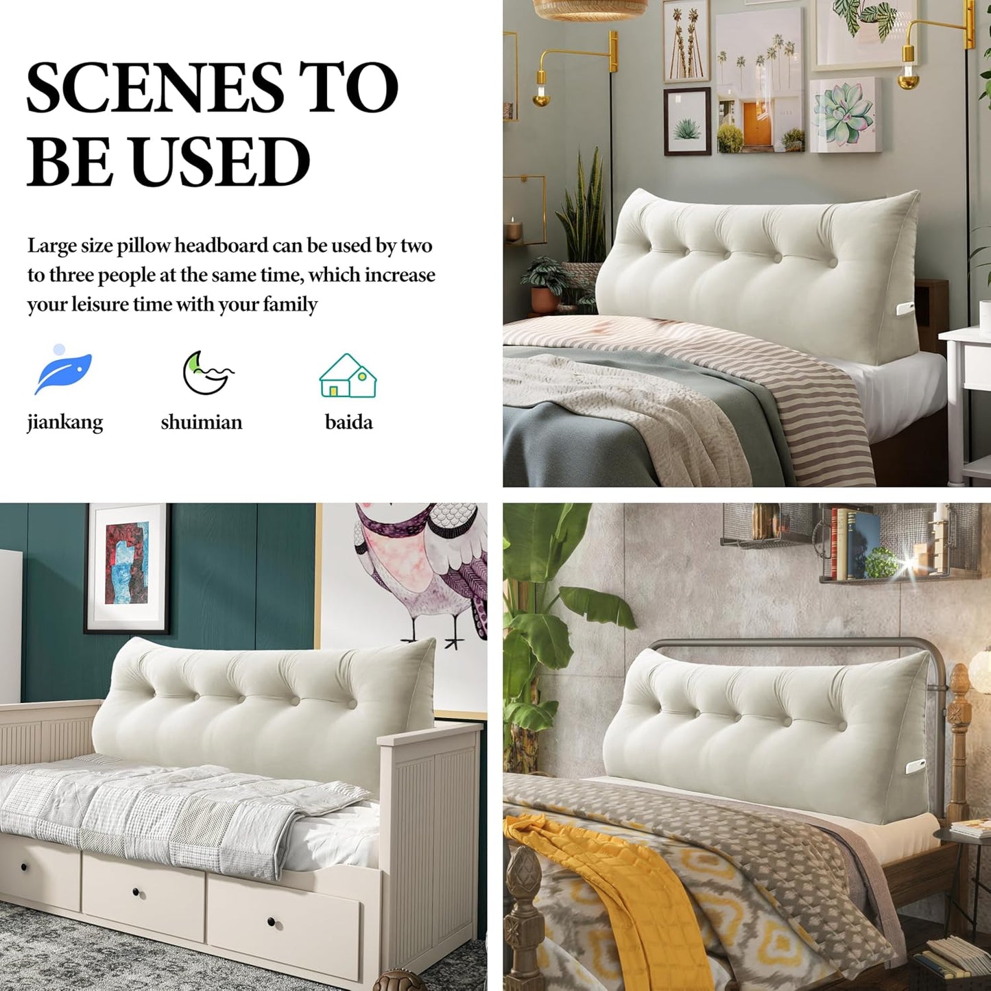 Daneey Headboard Pillow King, Triangular Wedge Pillow Headboard, Wedge Headboard Pillow for Bed Sofa, Daybed Pillows for Sitting up, Reading or Working with Removable Cover, White
