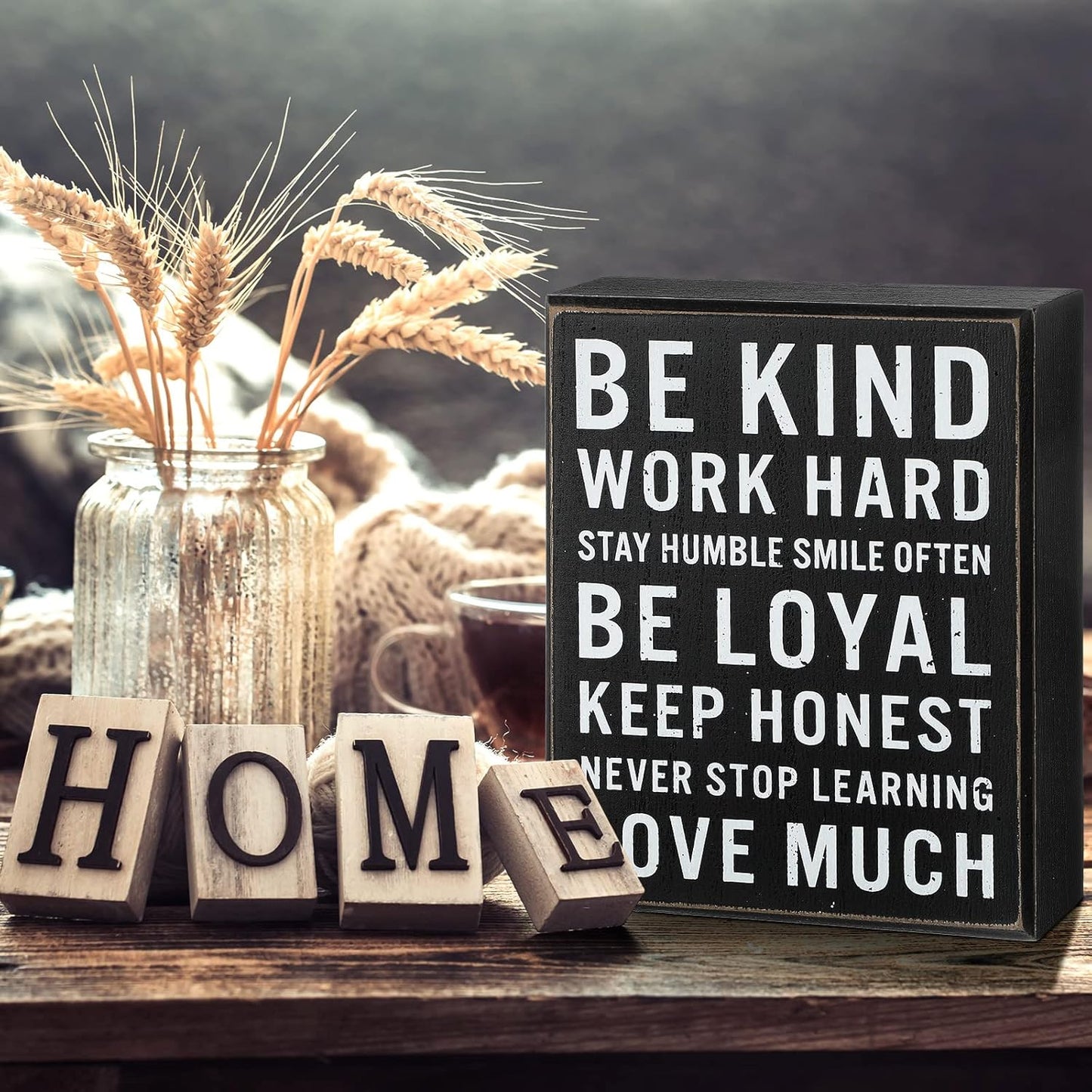 Be Kind Wooden Box Signs with Positive Quotes Sayings Inspirational Desk Decor Family Motivational Signs with Quotes for Farmhouse Office Employee Boss Desk Plaque 4.7 x 6 Inch(Black)
