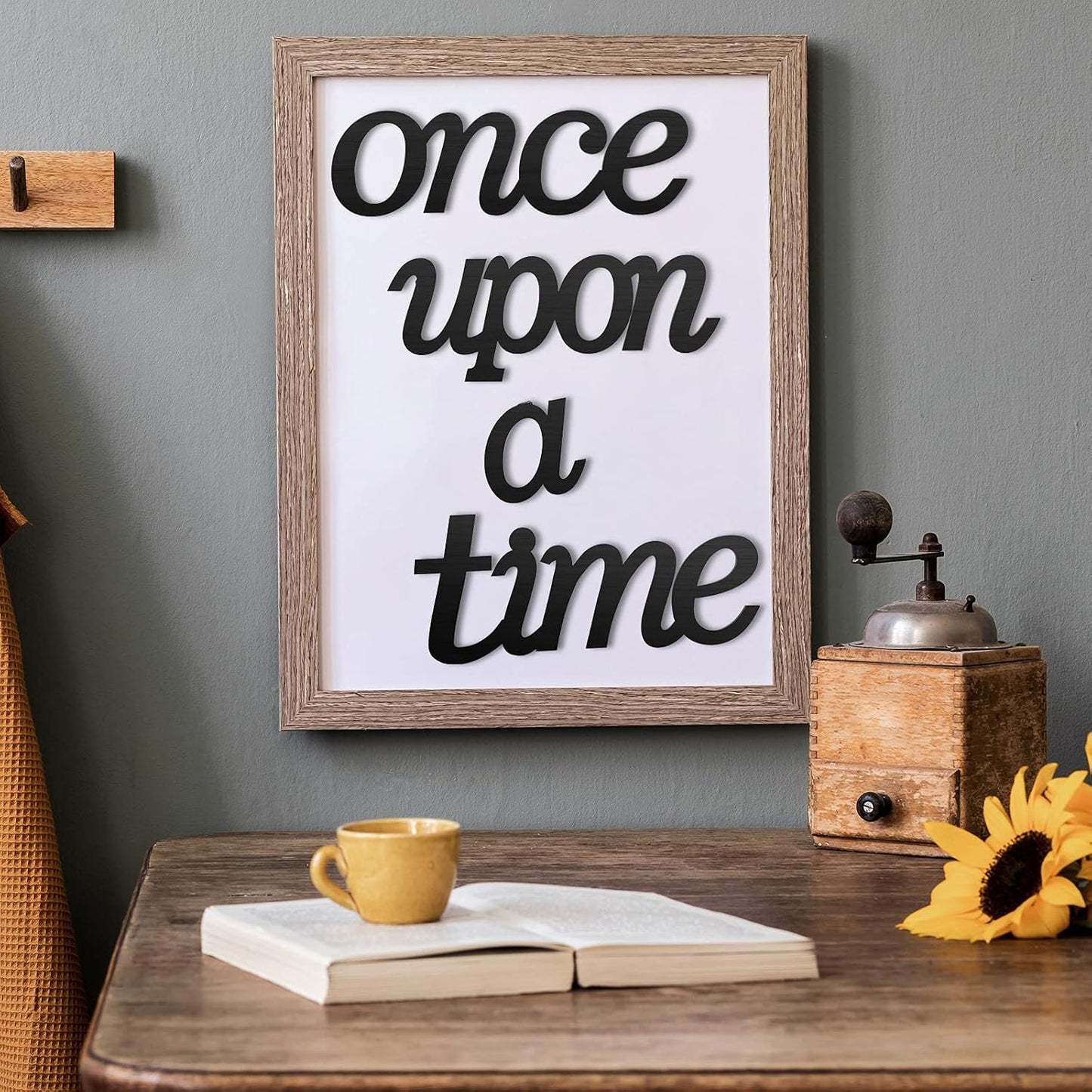 Jetec Once Upon a Time Sign Nursery Decor Wall Decal Wood Words Wall Decor for Family Bookshelf, Reading Corner, Daycare, Classroom Baby Shower Christmas Birthday Gift for Kid's Toddler's Room Decor