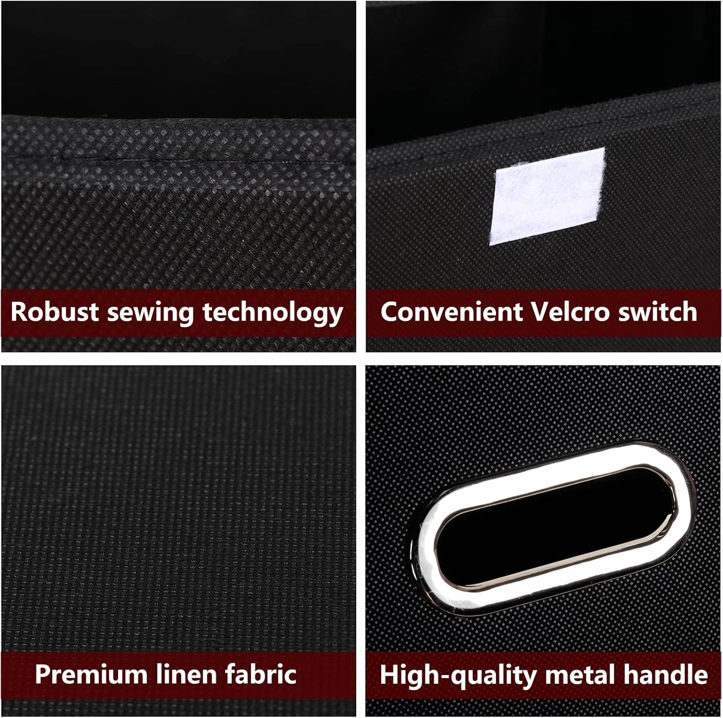 STOREONE Fabric Storage Cube Bins Foldable Organizer Container Collapsible Basket with Lids and Metal Handles, for Home, Bedroom, Closet (Black, 3 Pcs)