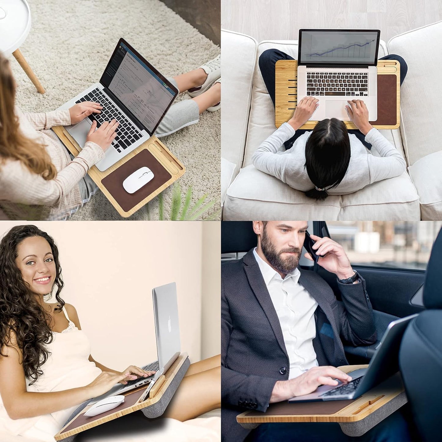 Lap Desk - Fits up to 15.6 inch Laptop Desk, Built in Mouse Pad Portable Lap Stand Lightweight Laptop Table with Phone Holder, Bamboo Lap top Stand for Bed Home Office